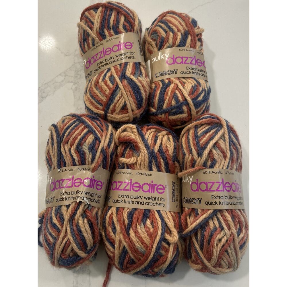 VTG LOT OF 5 Caron Bulky Dazzle Aire Yarn Skeins Cedartones 4626 Acrylic NEW